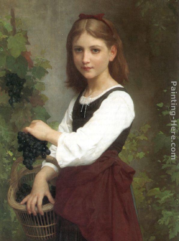 Elizabeth Jane Gardner Bouguereau Young Girl Holding a Basket of Grapes